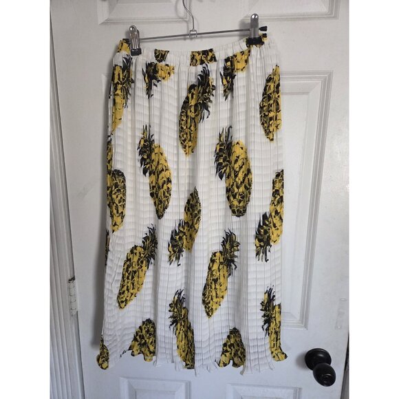 Anthropologie Sunday in Brooklyn Pineapple Print Pleated Pull On Midi Skirt S - Picture 5 of 7